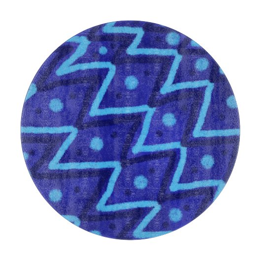 Blue Zig Zags Dots Funky Pattern  Snijplank (Voorkant)