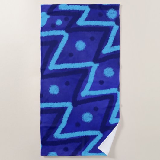 Blue Zig Zags Dots Funky Pattern  Strandlaken (Voorkant)