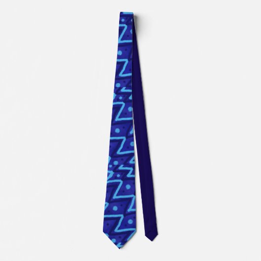 Blue Zig Zags Dots Funky Pattern  Stropdas (Voorkant)