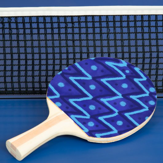 Blue Zig Zags Dots Funky Pattern  Tafeltennisbatje (Insitu)