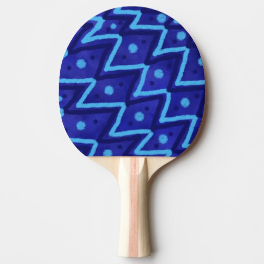 Blue Zig Zags Dots Funky Pattern Tafeltennisbatje (Voorkant)