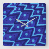 Blue Zig Zags Dots Funky Pattern  Vierkante Klok (Voorkant)