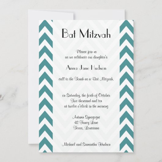 Blue Zigzag, Blue Chevron, Zigzag, Bat Mitzvah Kaart (Voorkant)