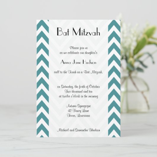 Blue Zigzag, Blue Chevron, Zigzag, Bat Mitzvah Kaart (Staand voorkant)