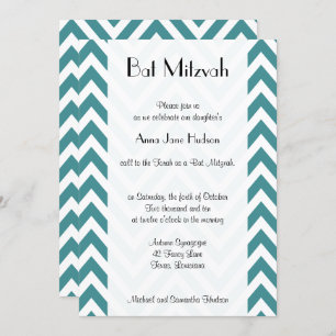 Blue Zigzag, Blue Chevron, Zigzag, Bat Mitzvah Kaart