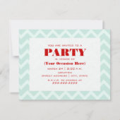 Blue Zigzag & Red Party Invitation Kaart (Voorkant)