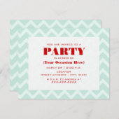 Blue Zigzag & Red Party Invitation Kaart (Voorkant / Achterkant)