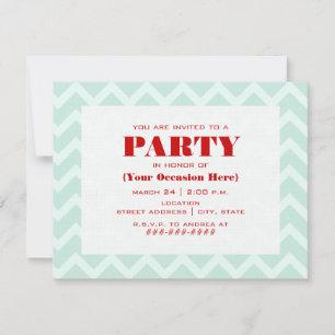 Blue Zigzag & Red Party Invitation Kaart