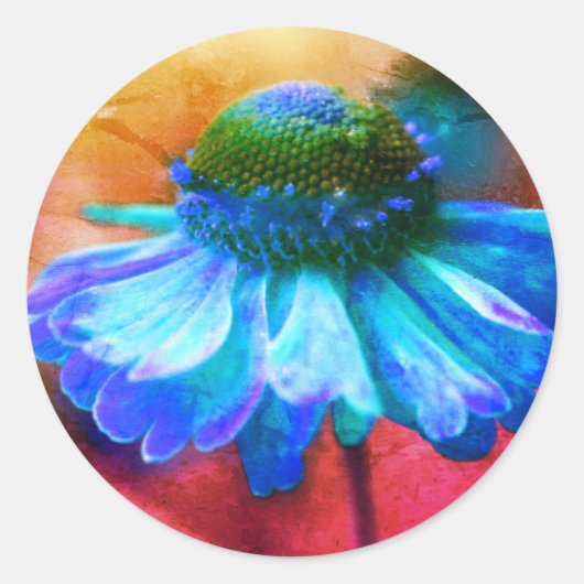 Blue Zinnia Flower Abstract Distress Ronde Sticker (Voorkant)