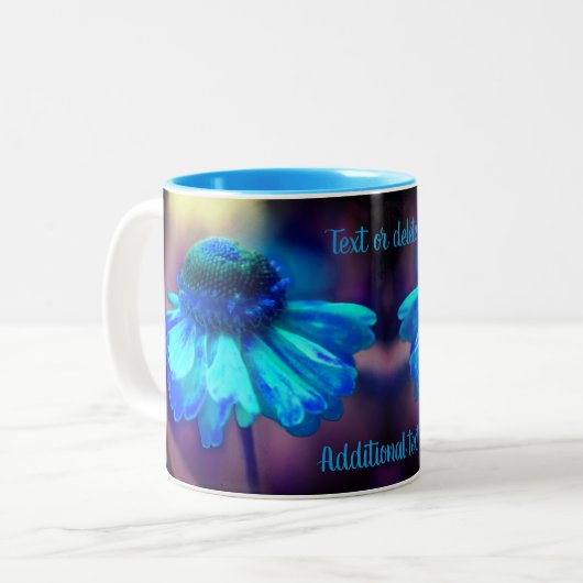 Blue Zinnia Flower Art gepersonaliseerd Tweekleurige Koffiemok (Voorkant links)