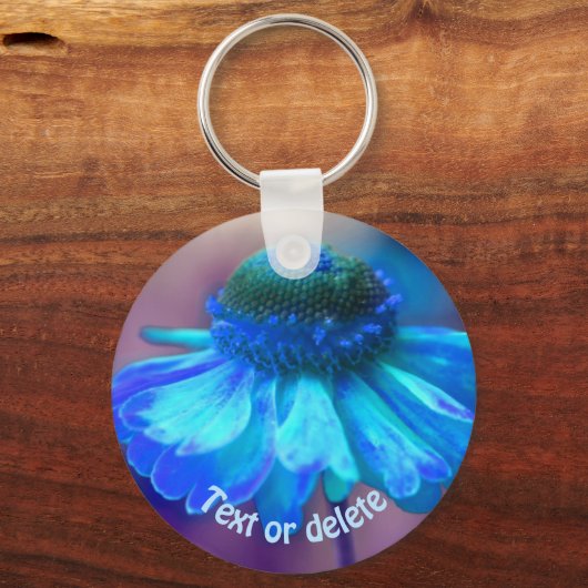 Blue Zinnia Flower Personalized Sleutelhanger (Voorkant)