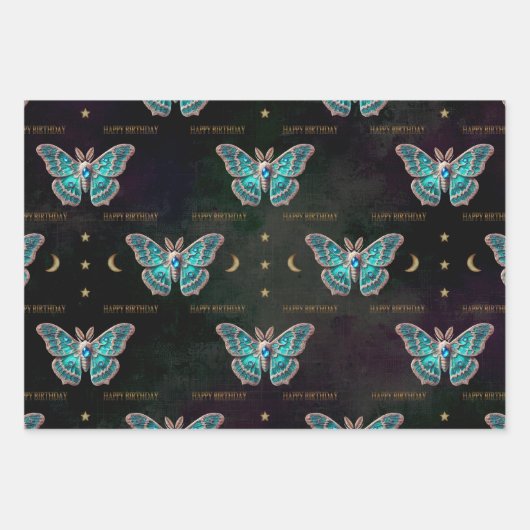 Blue Zircon December Birthstone Moth Birthday Inpakpapier Vel (Voorkant 2)
