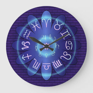Blue Zodiac Astrology Symbols Wall Clock Grote Klok