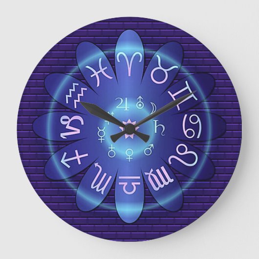 Blue Zodiac Astrology Symbols Wall Clock Grote Klok (Voorkant)