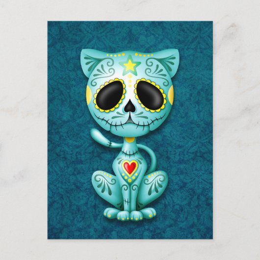 Blue Zombie Sugar Kitten Briefkaart (Voorkant)