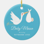 Blue zwangerschapsaankondiging baby boy keramisch ornament (Achterkant)