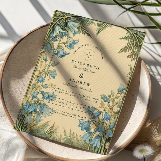 Bluebell Art Nouveau Wedding Kaart