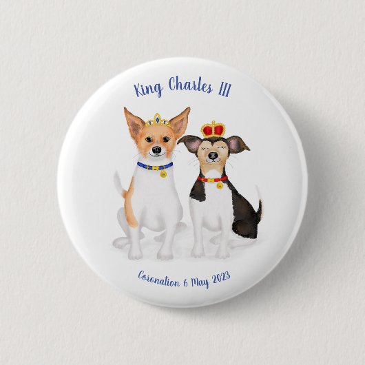 Bluebell & Beth Jack Russells Coronation badge Ronde Button 5,7 Cm (Voorkant)