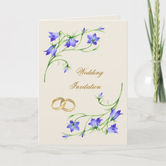 Bluebell bloemen en ringen Wedding Invitation (Voorkant)
