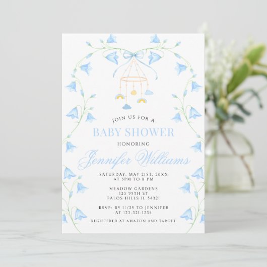 Bluebell Blue Spring Flower Baby Boy Shower Kaart (Staand voorkant)