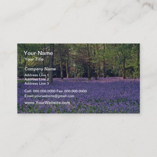 Bluebell Bossen, Engelstalige bloemen Visitekaartje (Voorkant)