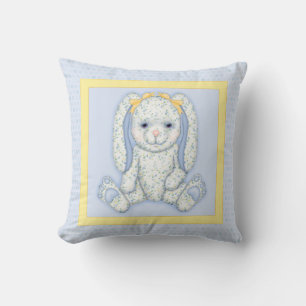 Bluebell Bunny Polka Dots en Gele Rand Kussen