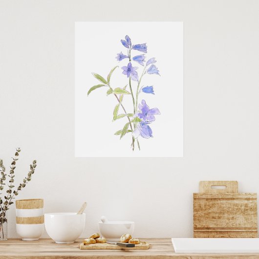 bluebell en violet in en waterverf poster (Keuken)