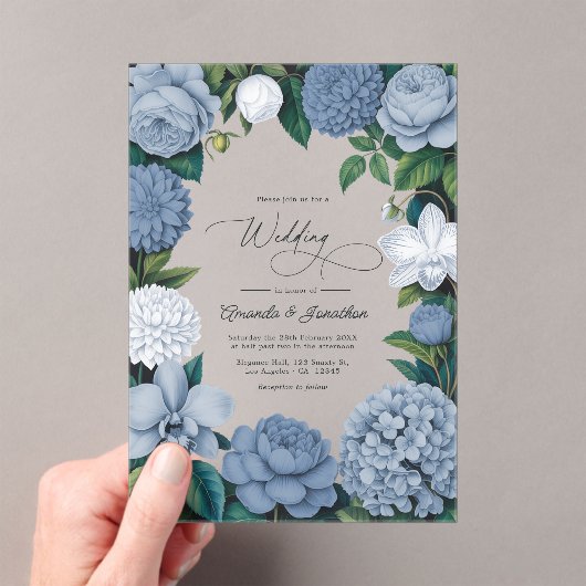 Bluebell Haze, Pale Delft & Cloud White Wedding Acryl Uitnodigingen (Insitu (Draagbaar))