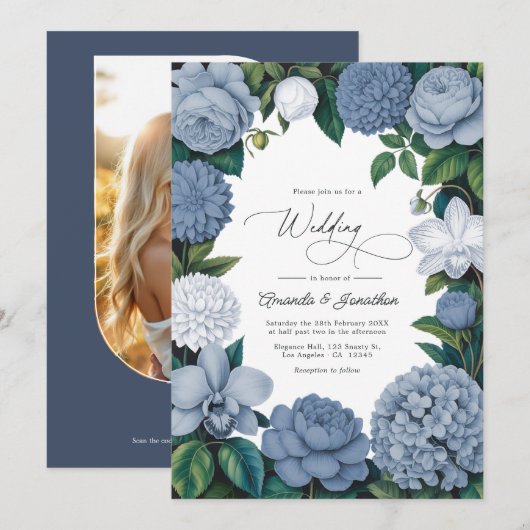 Bluebell Haze, Pale Delft & Cloud White Wedding Kaart (Voorkant / Achterkant)