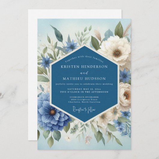 Bluebell Ivory Romantic Wedding Kaart (Voorkant / Achterkant)