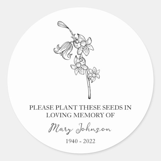 Bluebell Memorial Funeral Seed Packet Ronde Sticker (Voorkant)