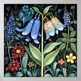 Bluebell Whimsical Painting, kunstdruk Poster