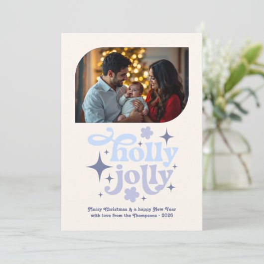 Bluebell Whisper Modern Blue Christmas Photo Feestdagenkaart (Staand voorkant)