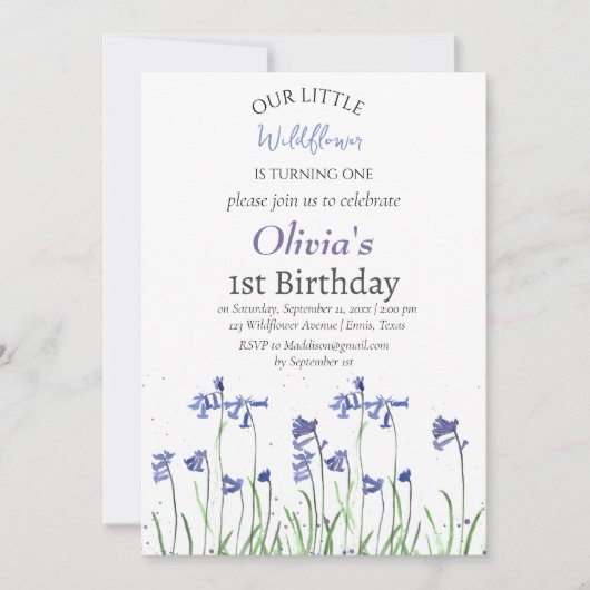 Bluebells 1e Verjaardag Meisje Blauw Bloemen Kaart (Voorkant)