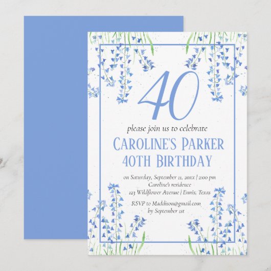 Bluebells 40th Verjaardag Blauw Bloemen Botanisch Kaart (Voorkant / Achterkant)