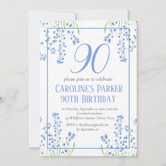 Bluebells 90ste verjaardag Blauwe Bloemen Botanisc Kaart (Voorkant)