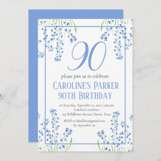 Bluebells 90ste verjaardag Blauwe Bloemen Botanisc Kaart (Voorkant / Achterkant)