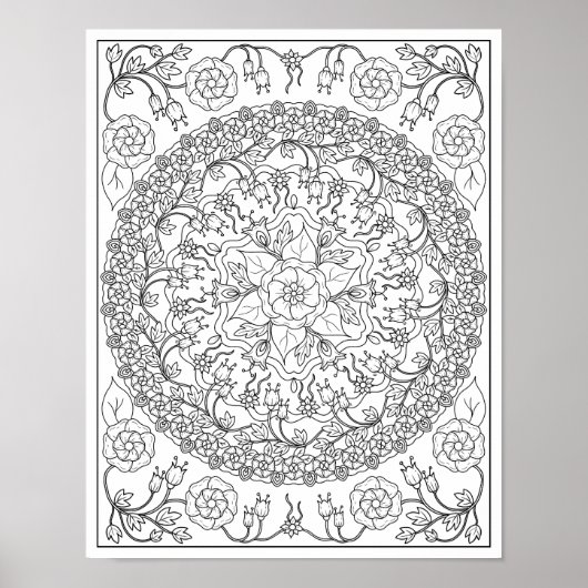 Bluebells and Vines Mandala Adult Coloring Poster (Voorkant)