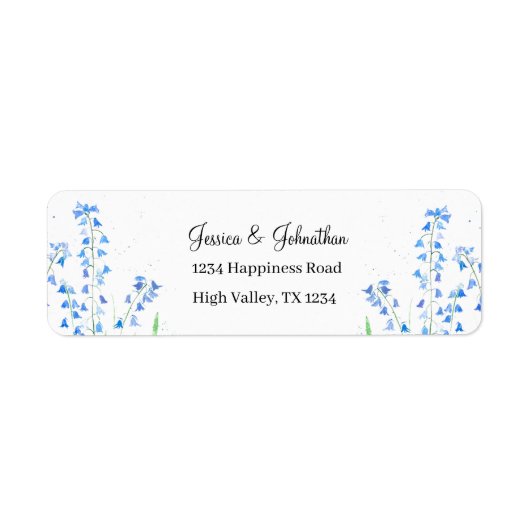 Bluebells Blauw Bloemen Waterverf Bruiloft Etiket (Voorkant)