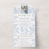 Bluebells Blauw Bloemen Waterverf Foto Bruiloft All In One Uitnodiging (Binnen)