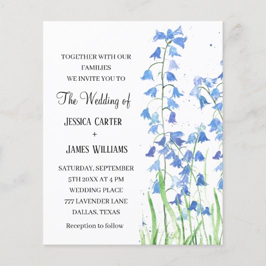 Bluebells Blauw Bloemen Waterverf Lente Bruiloft (Voorkant)