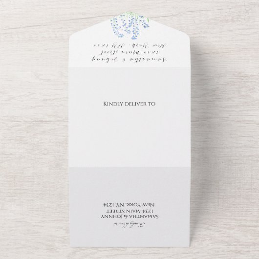 Bluebells Blauw Bloemen Waterverf Natuur Bruiloft All In One Uitnodiging (Buitenkant)