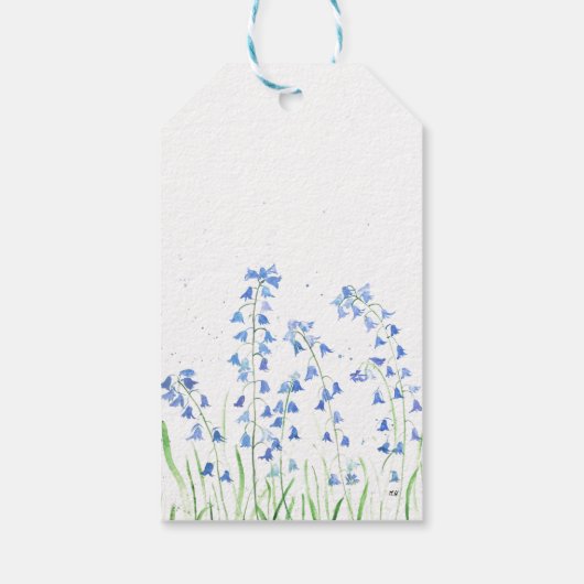 Bluebells Blauw Bloemen Zomer Hout botanisch Cadeaulabel (Achterkant)