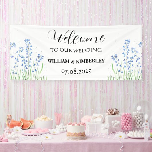 Bluebells Blauwe Bloemen Rustieke Elegante Bruilof Spandoek (Feest)