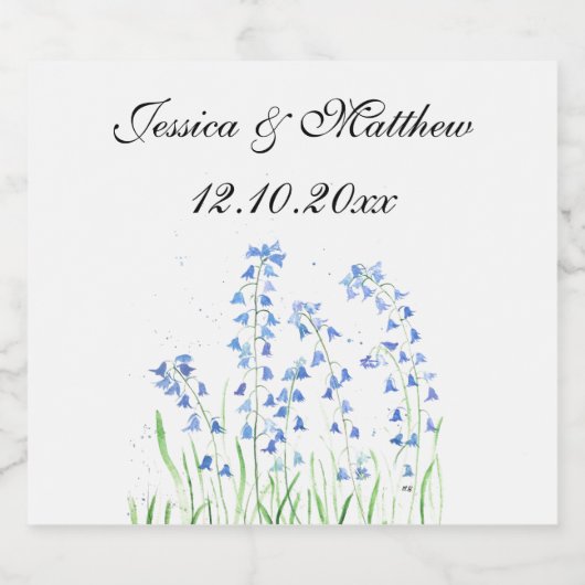 Bluebells Blauwe bloemenbruiloft Waterverf natuur Bier Etiket (Enkel label)
