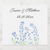 Bluebells Blauwe bloemenbruiloft Waterverf natuur Likeurfles Etiket (Enkel label)