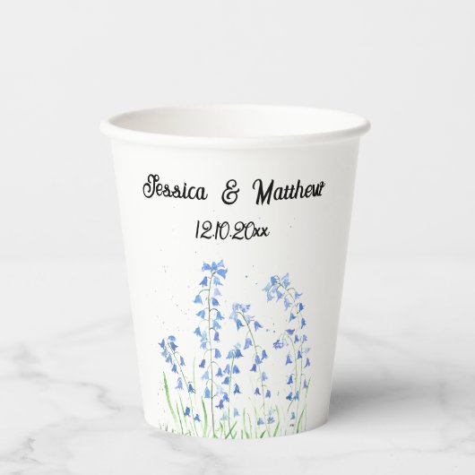Bluebells Blauwe bloemenbruiloft Waterverf natuur  Papieren Bekers (Voorkant)