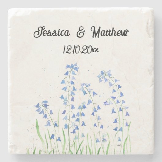 Bluebells Blauwe bloemenbruiloft Waterverf natuur  Stenen Onderzetter (Voorkant)