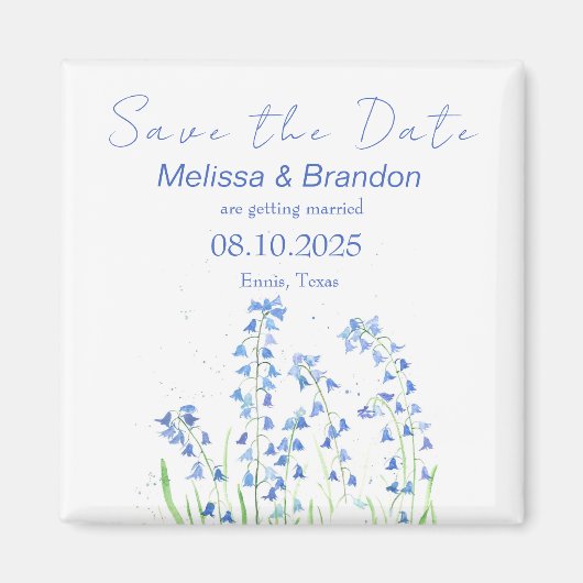 Bluebells Blue Floral Spring Rustieke bruiloft Magneet (Voorkant)