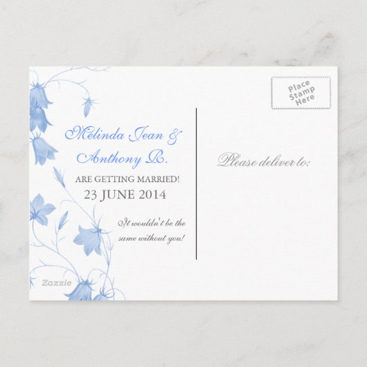 Bluebells - Blue Save the Date Briefkaart (Achterkant)